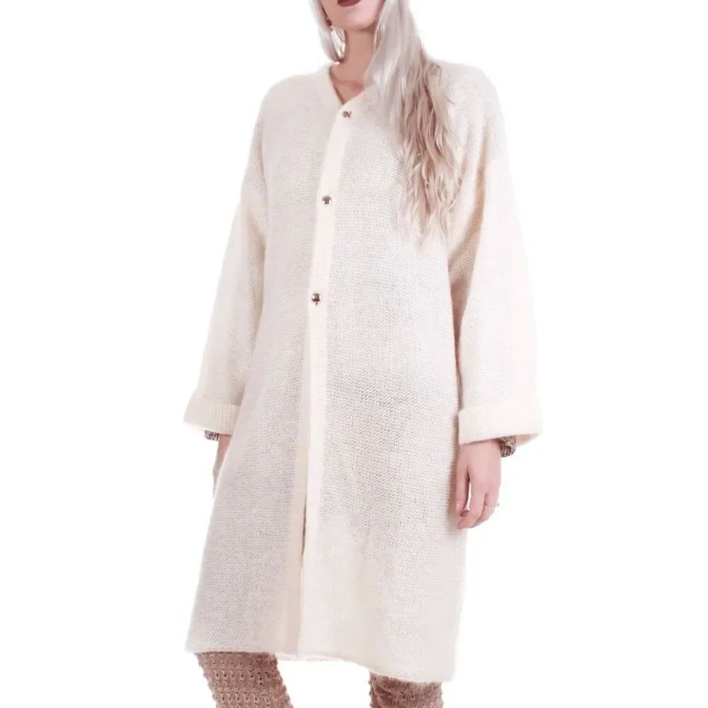 Vintage Blushe by Spiegel Mohair Blend Duster Cardigan Cream Sweater Women's 3XL